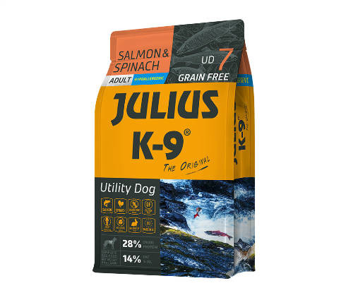 Kisállat webáruház - Julius K-9 | Utility Dog Hypoallergenic | Száraztáp | Felnőtt kutyáknak | Lazac, spenót - 3 kg termékek