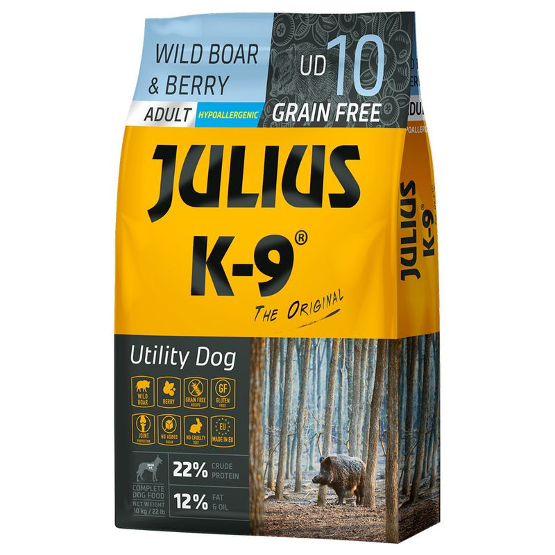 Kisállat webáruház - Julius K-9 | Utility Dog Hypoallergenic | Száraztáp | Felnőtt kutyáknak | Vaddisznó, bogyó - 10 kg termékek