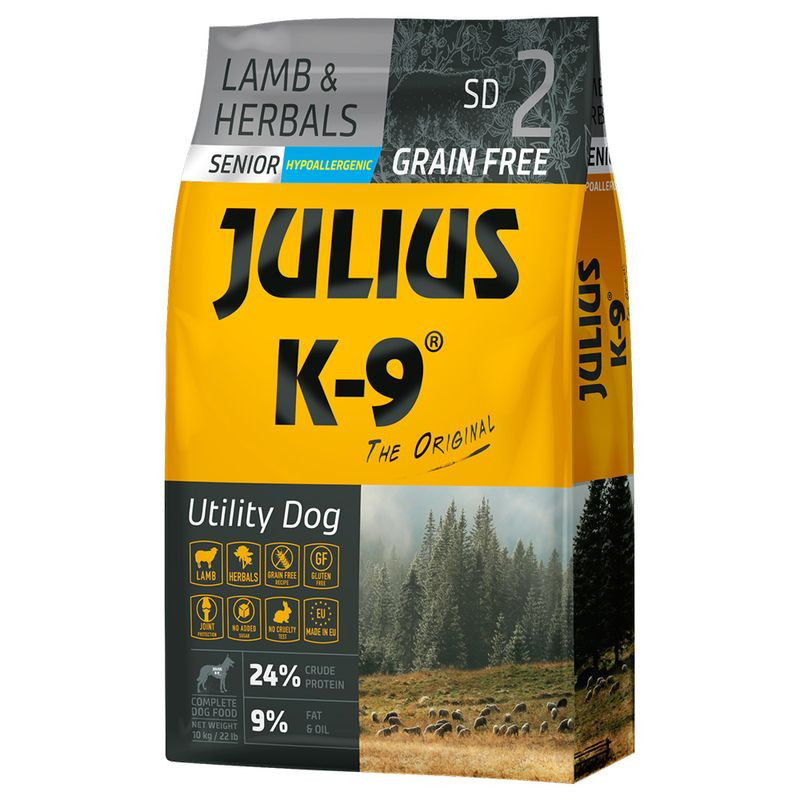 Kisállat webáruház - Julius K-9 | Utility Dog Hypoallergenic | Száraztáp | Idős, túlsúlyos kutyáknak | Bárány, gyógynövény - 10 kg termékek