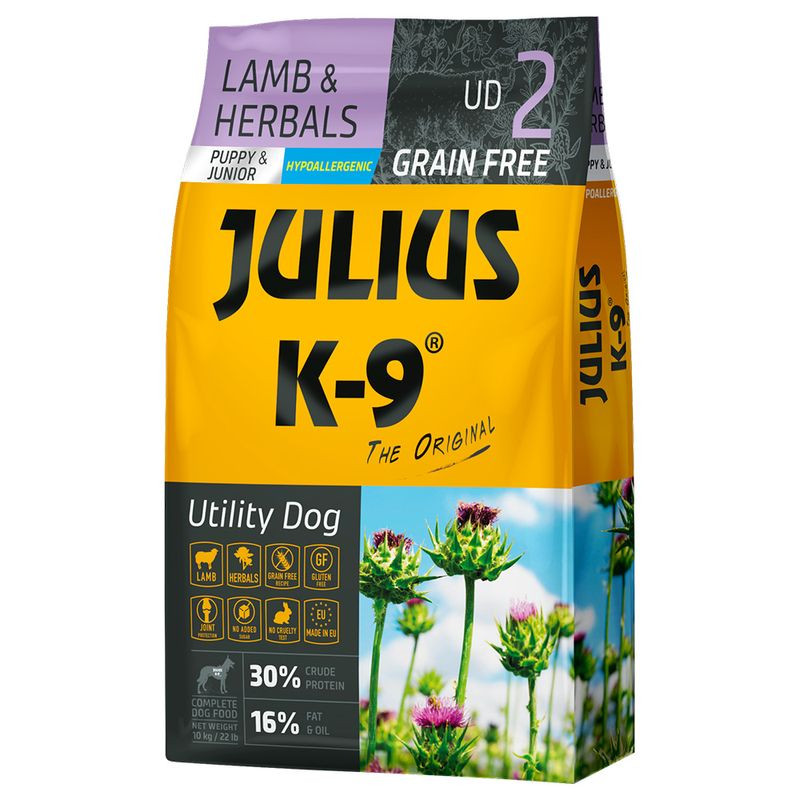 Kisállat webáruház - Julius K-9 | Utility Dog Hypoallergenic | Száraztáp | Kölyök kutyáknak | Bárány, gyógynövény - 10 kg termékek