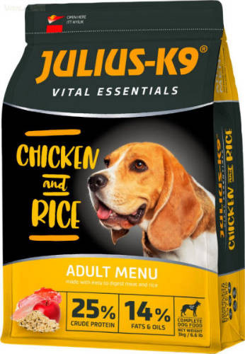Kisállat webáruház - Julius K-9 | Vital Essentials | Száraztáp | Felnőtt kutyáknak | Csirke, rizs - 12 kg termékek