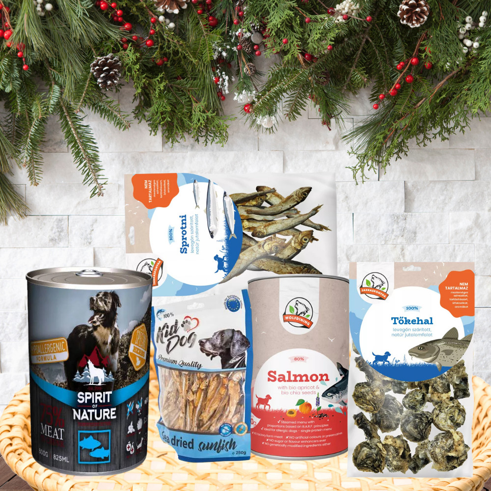 Kisállat webáruház - Karácsonyi Ajándékcsomag Kutyáknak | Arctic Fish Feast Box termékek
