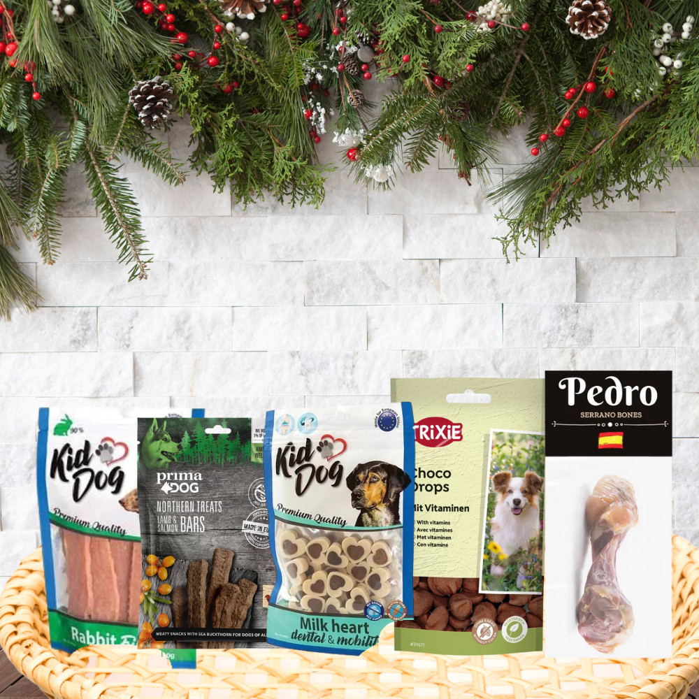 Kisállat webáruház - Karácsonyi Ajándékcsomag Kutyáknak | Tiny Treats Surprise Box termékek