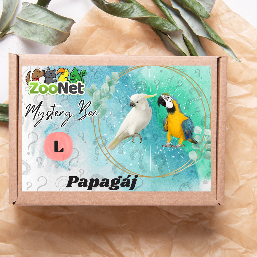 Kisállat webáruház - Mystery Box ajándékdoboz Közepes és óriás papagájoknak– L termékek