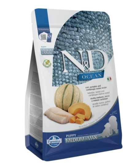 Kisállat webáruház - N&D | Ocean Dog | Teljes értékű száraz eledel, tőkehal,sütőtök & sárgadinnye, Kölyök közepes-nagy méretű kutya számára - 2,5 Kg termékek