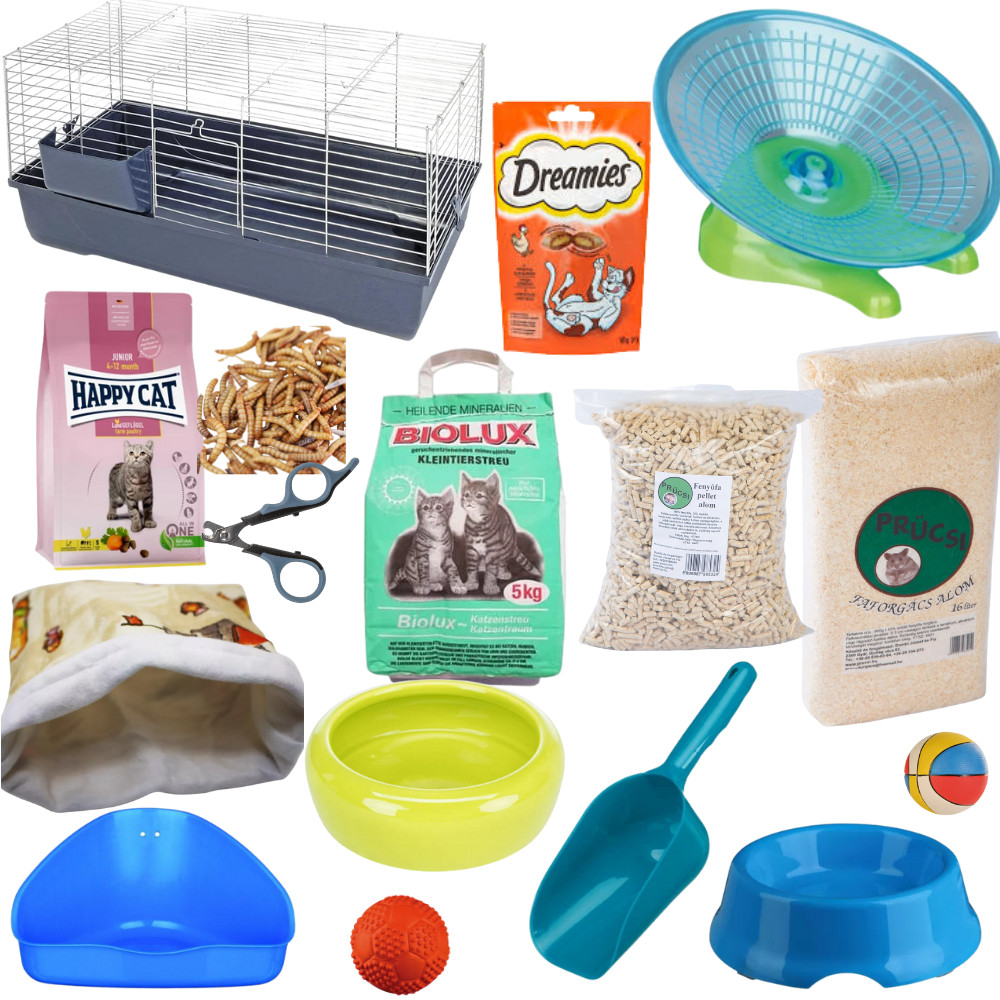 Kisállat webáruház - Plusz törpesün kezdőcsomag | Közepes kezdőcsomag fehérhasú törpesünöknek termékek