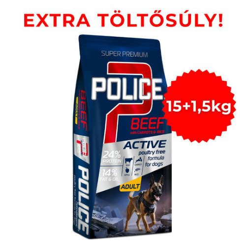 Kisállat webáruház - Police | Adult Hypoallergenic Beef with Carrots & Rice | Csirkementes szuperprémium felnőtt kutyatáp 15 kg + 1,5 kg termékek