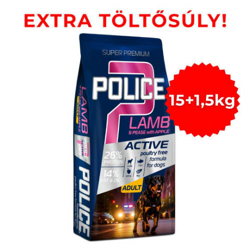 Kisállat webáruház - Police | Adult Hypoallergenic Lamb & Pease with Apple | Csirkementes szuperprémium felnőtt kutyatáp 15 kg + 1,5 kg termékek