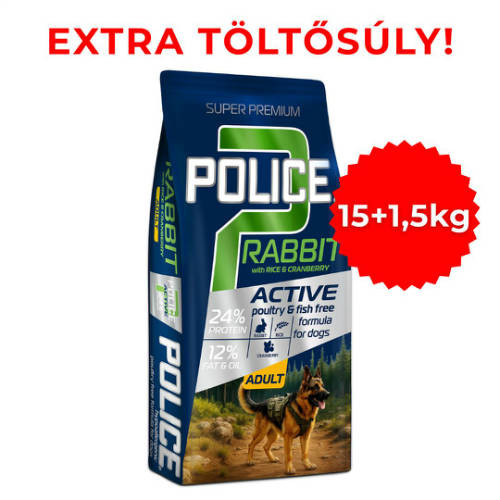 Kisállat webáruház - Police | Adult Hypoallergenic Rabbit with Rice & Cranberry – csirkementes, szuperprémium felnőtt kutyatáp – 15 kg + 1,5 kg termékek