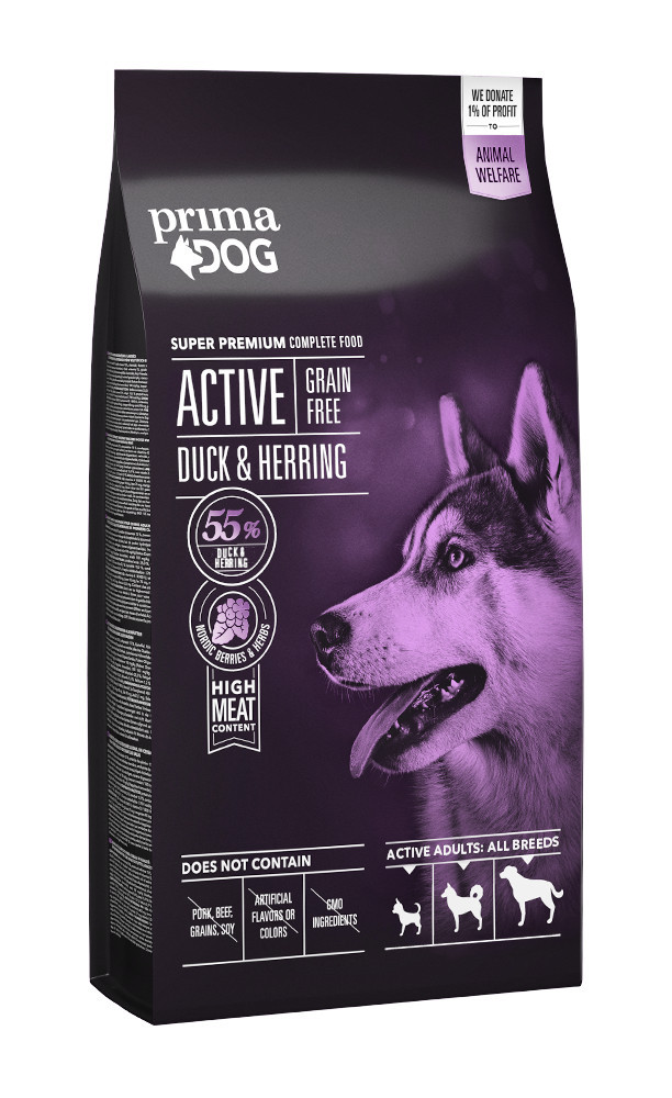Kisállat webáruház - PrimaDog Active Grain Free Adult All Breeds Duck Herring száraz kutyatáp 10kg termékek
