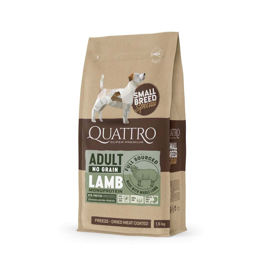Kisállat webáruház - QUATTRO Hypoallergenic SMALL BREED ADULT LAMB kutyatáp 1,5kg termékek