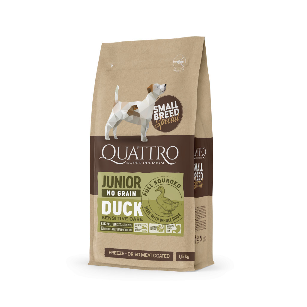 Kisállat webáruház - QUATTRO Hypoallergenic SMALL BREED JUNIOR DUCK kutyatáp 1,5kg termékek