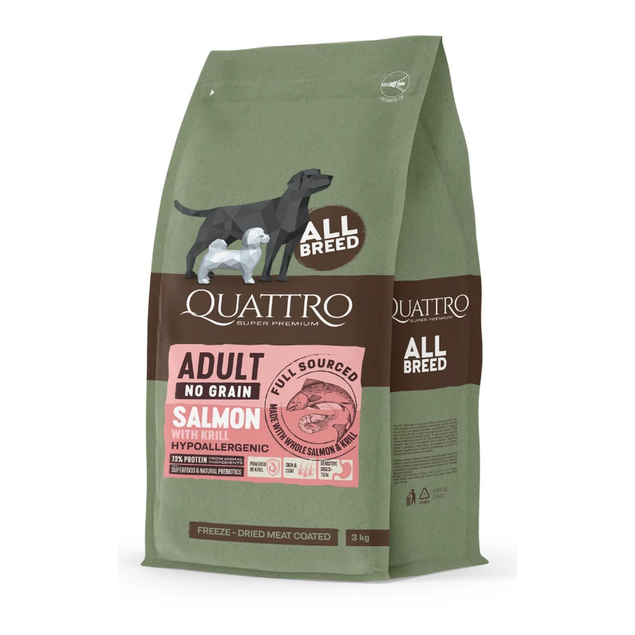 Kisállat webáruház - QUATTRO grain-free SALMON AND KRILL adult kutyatáp 12 kg termékek
