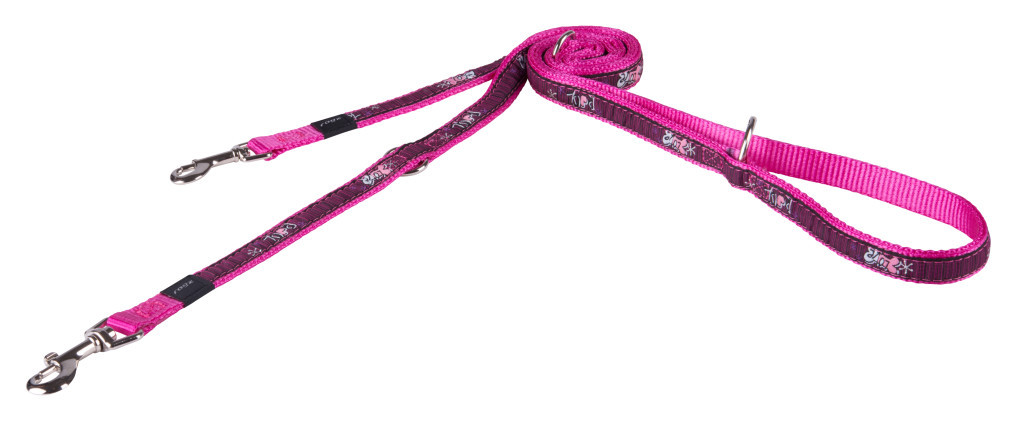 Kisállat webáruház - Rogz FANCY DRESS Multi-póráz XL 1,8 m Rózsaszín csontmintás termékek