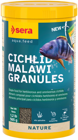 Kisállat webáruház - Sera Cichlid Malawi Granules | Algaevő sügérek granulált alapelesége – 1000 ml (565g) termékek