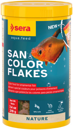 Kisállat webáruház - Sera San Color Flakes | Színfokozó lemezes táp minden díszhal számára – 1000 ml / 210 g termékek