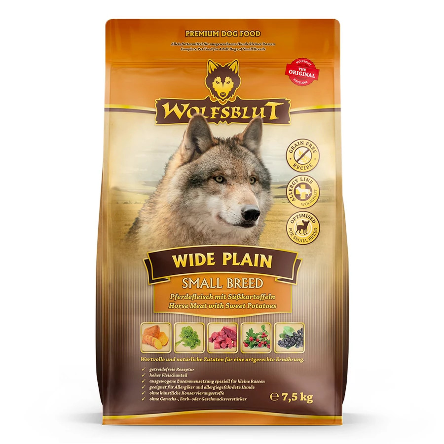 Kisállat webáruház - Wolfsblut Wide Plain Small Breed Lóhús Édesburgonyával száraz kutyatáp 7,5 kg termékek