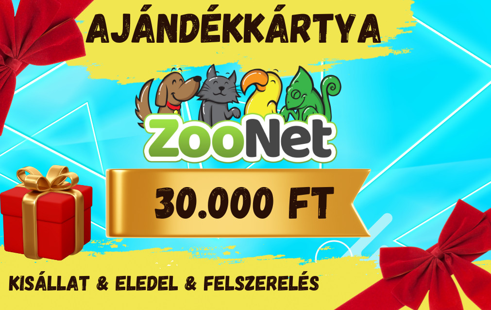 Kisállat webáruház - ZooNet Ajándékkártya | Kisállat, eledel és felszerelés vásárlásához – 30.000 Ft termékek